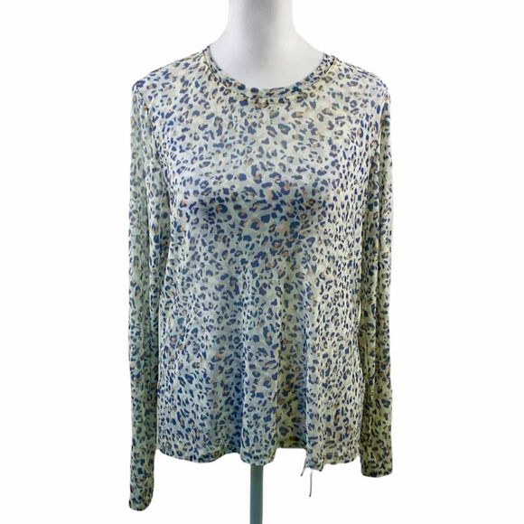 Eva Franco Animal Print Semi Sheer Long Sleeve Top Size L - Picture 1 of 10